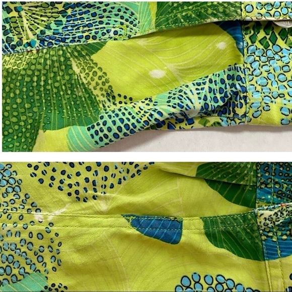 Green Yellow Blazer Sz Small Jacket Mosaic Floral Artsy Cotton Button Down - Picture 11 of 11